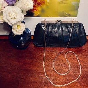 Vintage Judith Leiber Purse Handbag Black / Gold Tone Can Use As Clutch